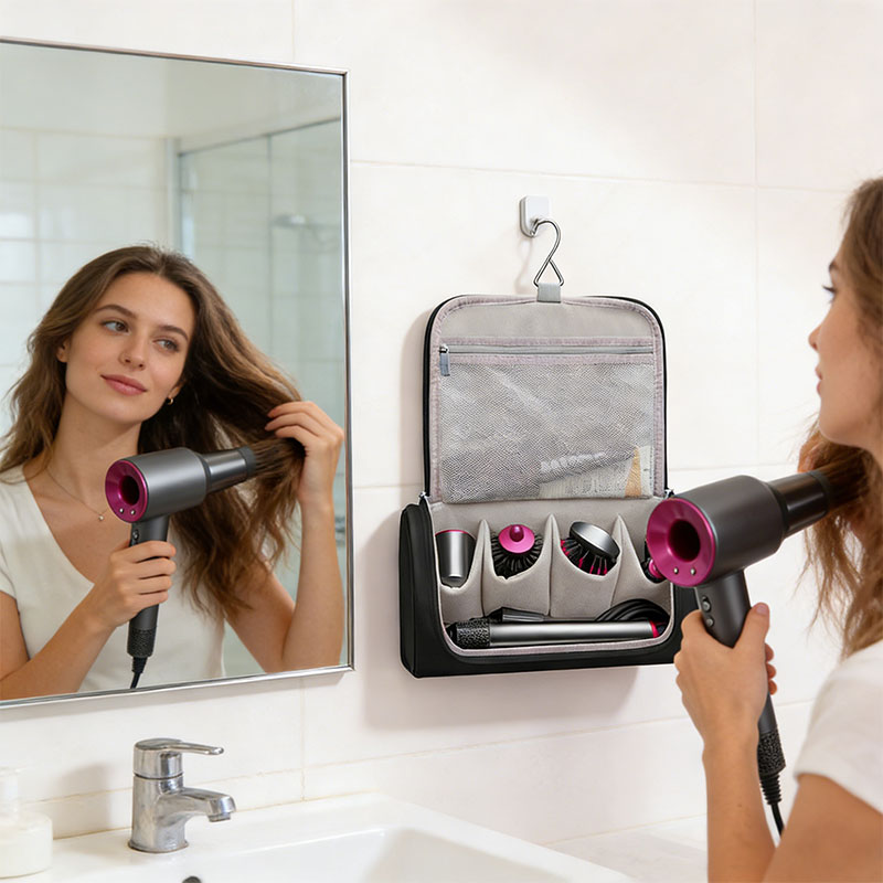 Large Capacity Hair Dryer Organizer Bag | PU Leather, Waterproof, Double-Layer & Non-Slip Interior for Travel, Salon & Home