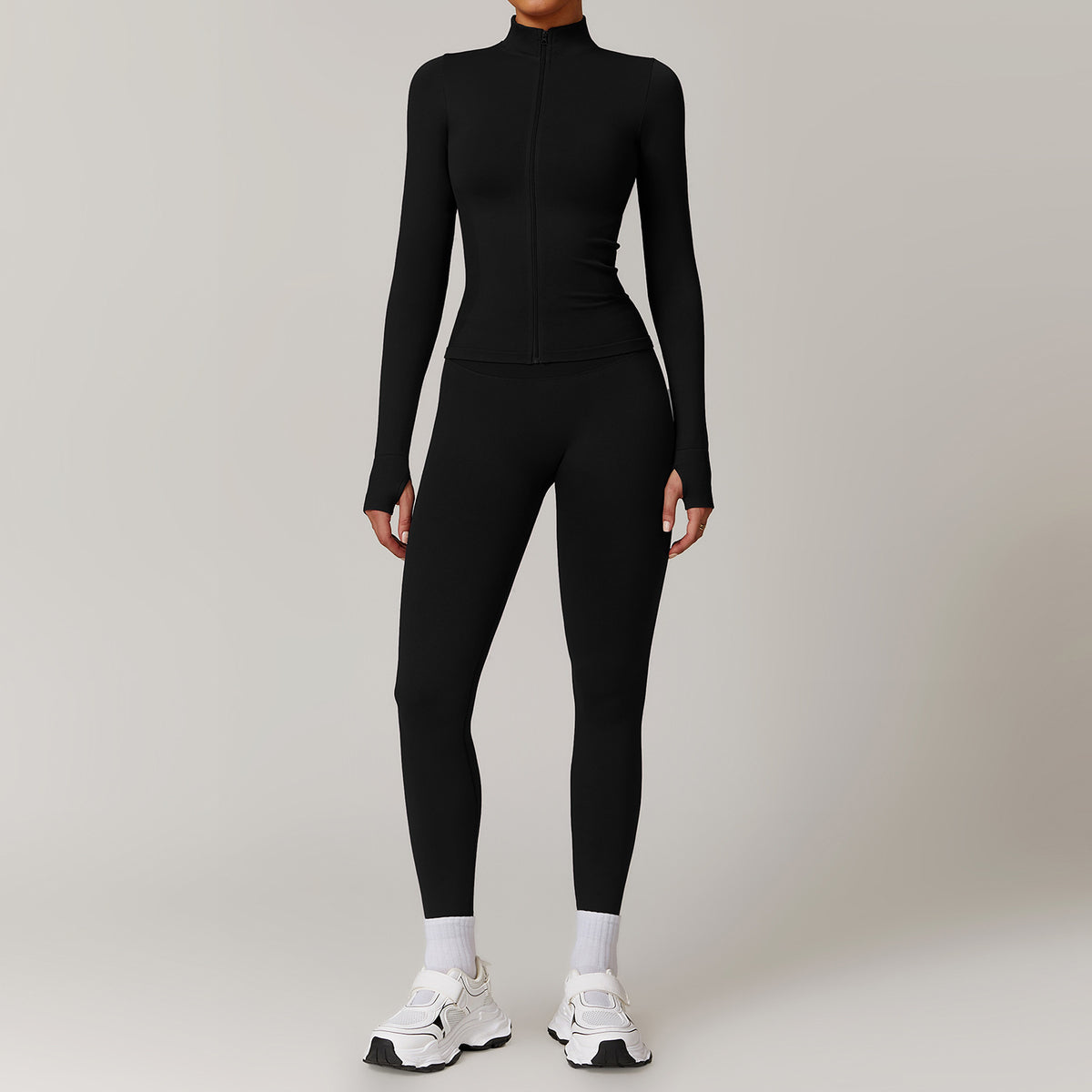 Stand up collar zipper yoga suit jacket windproof slim fit warm top sports running set