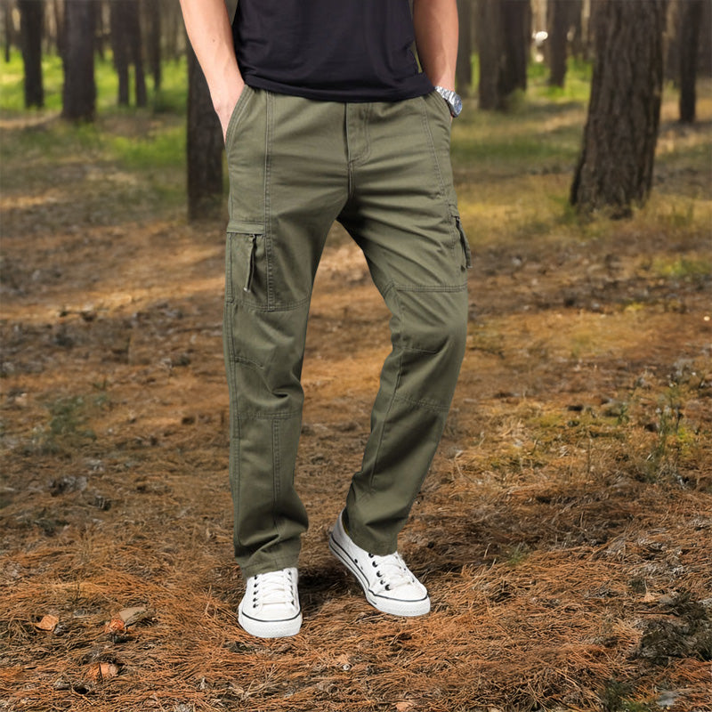 Men's Cotton Cargo Overalls for Camping & Hiking - Straight-Leg, Multi-Pocket Baggy Trousers
