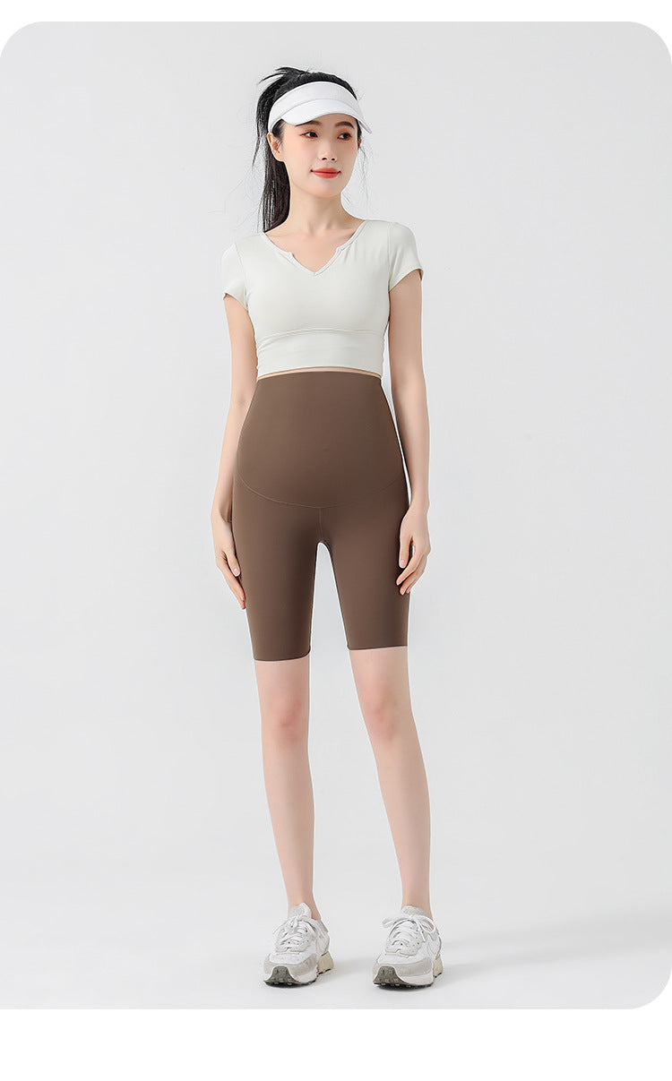 Pregnant women's pants Spring and summer thin bottoming pants Yoga shark pants abdomen support seamless shorts facial mask pants
