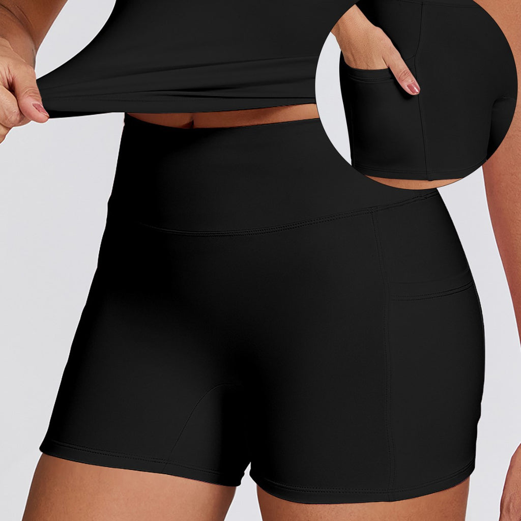 Dry Yoga Suit with Shorts and Pockets for Outdoor Running and Fitness Women
