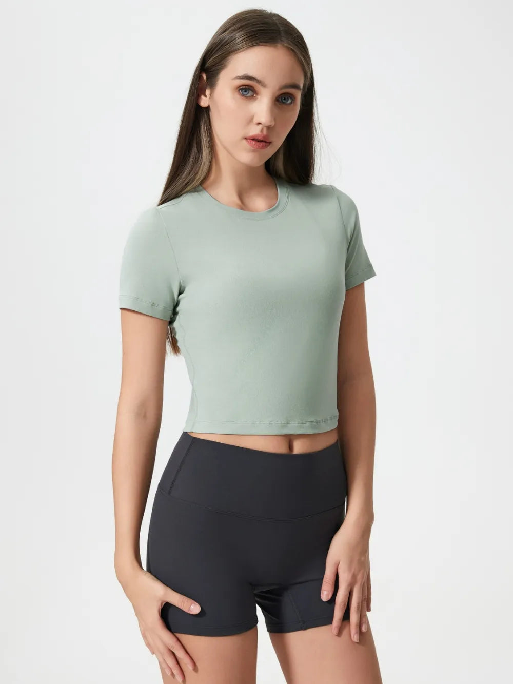 High elasticity breathable fitness yoga suit for women slim fit and slimming running short sleeved T-shirt