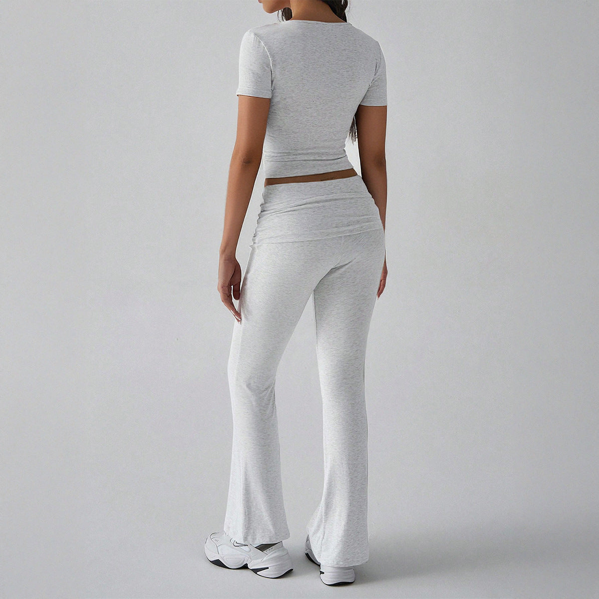 Solid color short sleeved T-shirt yoga long pants set for women