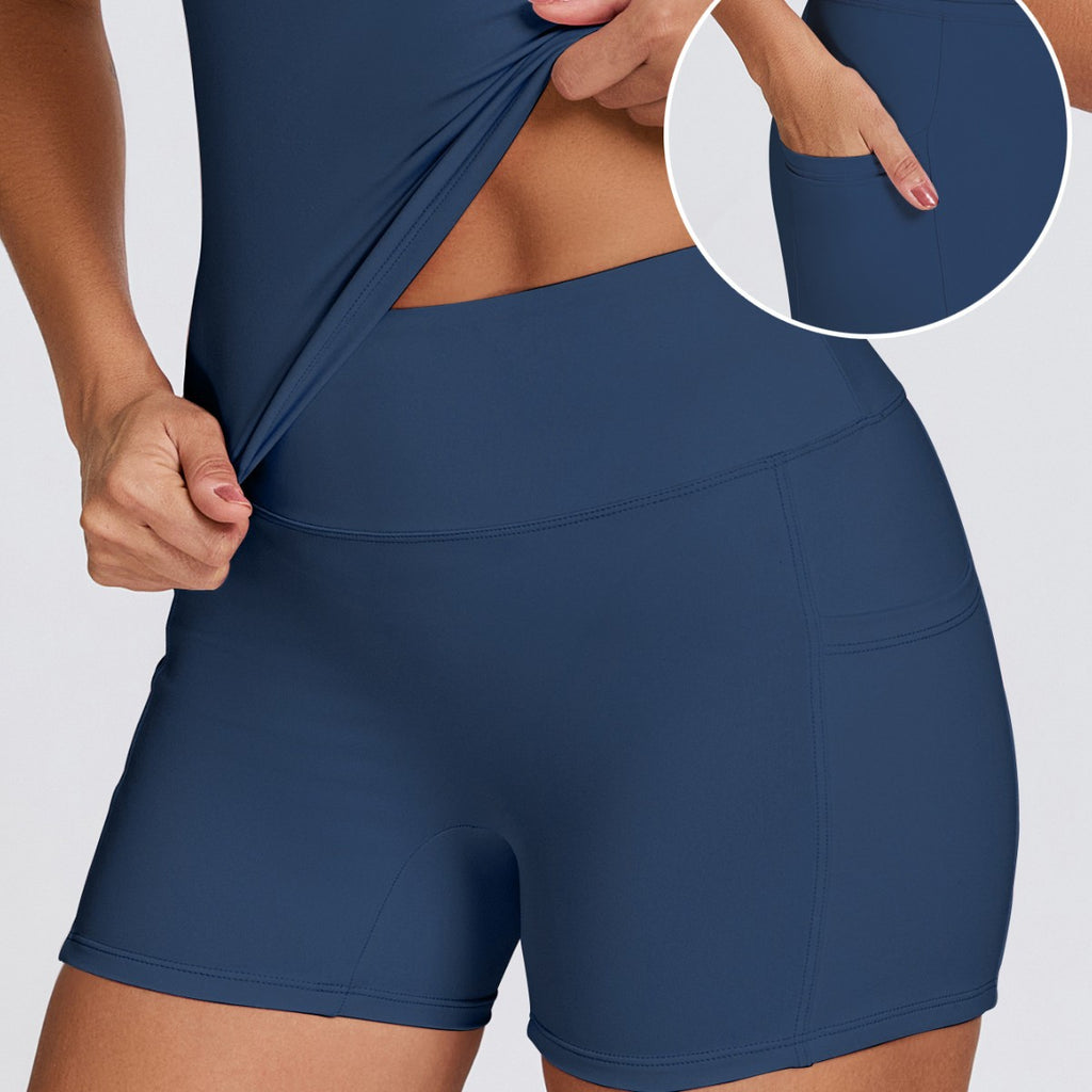 Dry Yoga Suit with Shorts and Pockets for Outdoor Running and Fitness Women