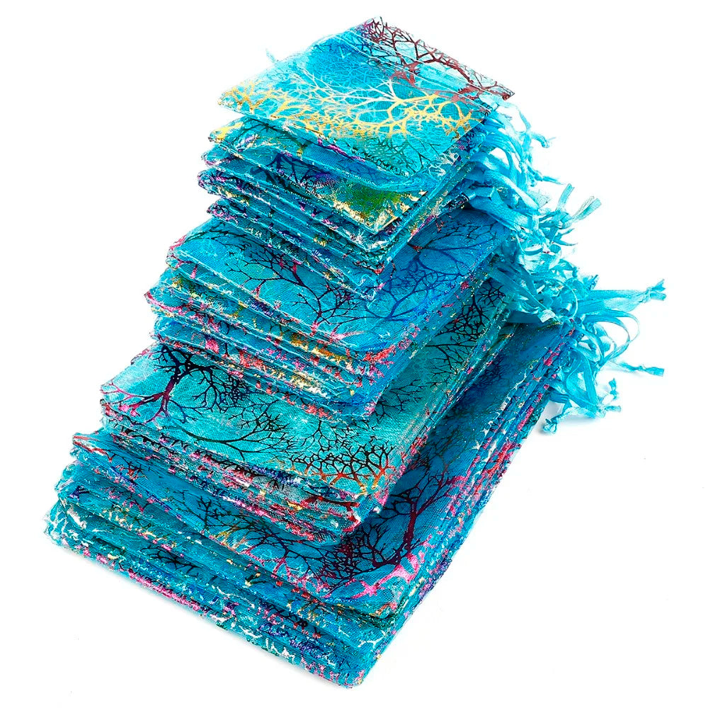 100pcs/lot 7x9cm 9x12cm 10x15cm Colorful Organza Bags Jewelry Packaging Bags Wedding Favor Gift Bags Drawstring Pouches